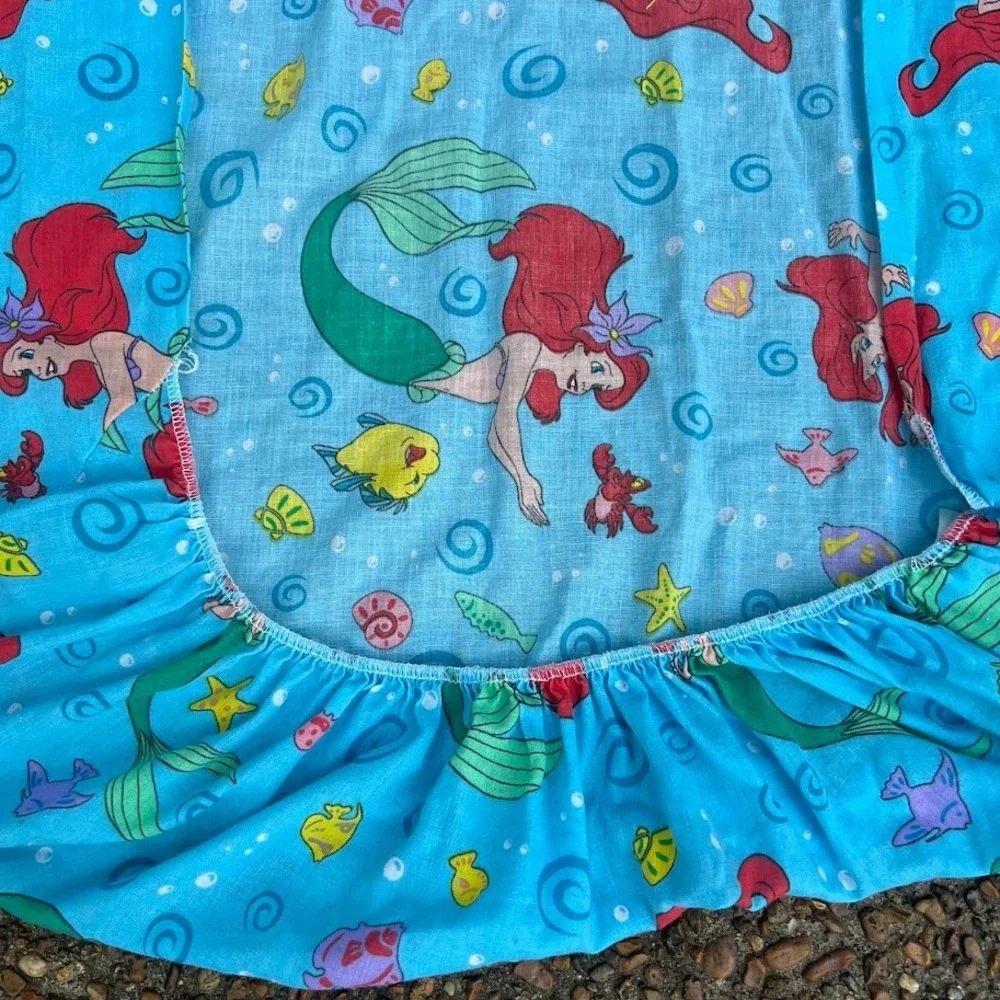 Vintage Dundee Disney Little Mermaid Ariel Fitted Crib Sheet Made in USA Blue